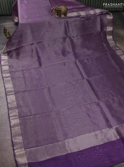 Banarasi silk cotton saree violet with allover zari stripe pattern and zari woven border