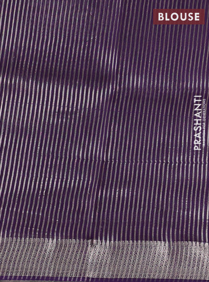 Banarasi silk cotton saree violet with allover zari stripe pattern and zari woven border