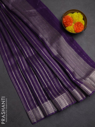Banarasi silk cotton saree violet with allover zari stripe pattern and zari woven border