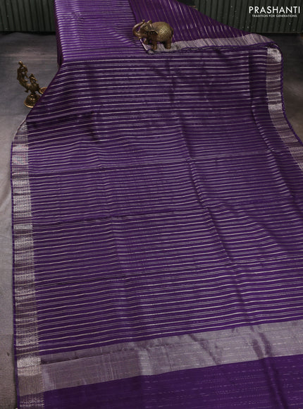 Banarasi silk cotton saree violet with allover zari stripe pattern and zari woven border