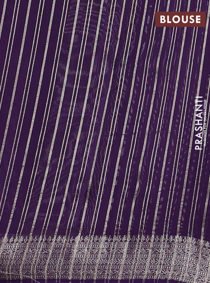 Banarasi silk cotton saree violet with allover zari stripe pattern and zari woven border