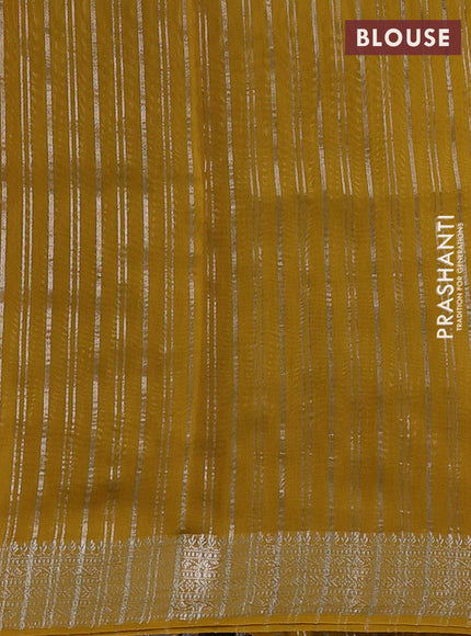 Banarasi silk cotton saree mustard yellow with allover zari stripe pattern and zari woven border
