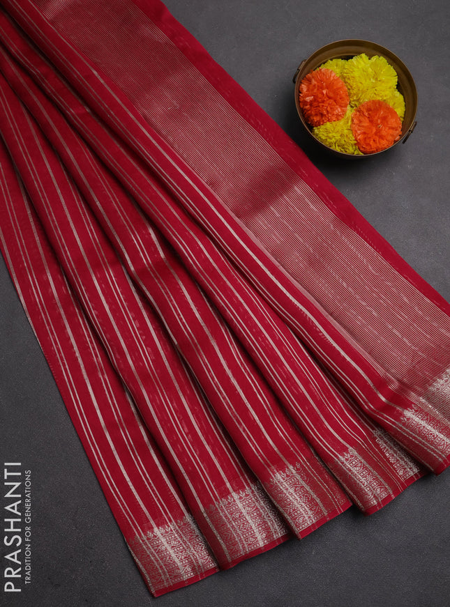 Banarasi silk cotton saree pink with allover zari stripe pattern and zari woven border