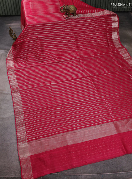 Banarasi silk cotton saree pink with allover zari stripe pattern and zari woven border
