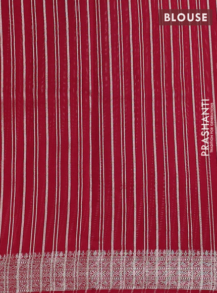 Banarasi silk cotton saree pink with allover zari stripe pattern and zari woven border