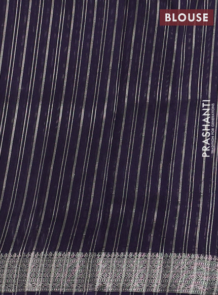 Banarasi silk cotton saree navy blue with allover zari stripe pattern and zari woven border