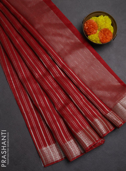 Banarasi silk cotton saree maroon with allover zari stripe pattern and zari woven border