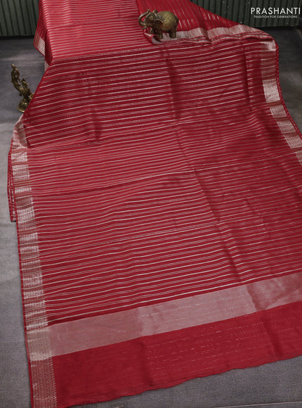 Banarasi silk cotton saree maroon with allover zari stripe pattern and zari woven border