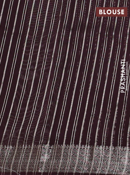 Banarasi silk cotton saree coffee brown with allover zari stripe pattern and zari woven border