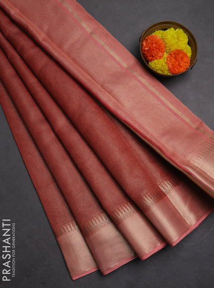 Banarasi silk cotton saree maroon and peach shade with allover small zari checked pattern and zari woven border
