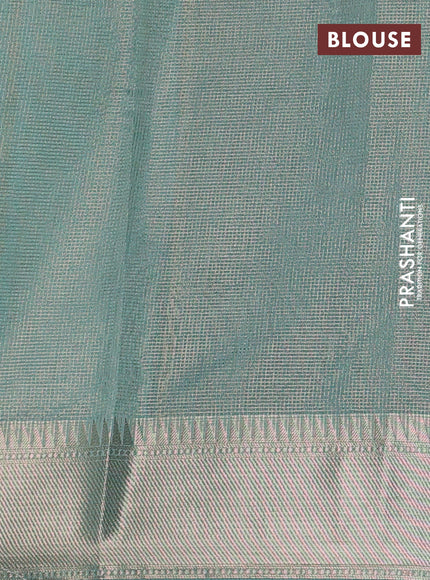 Banarasi silk cotton saree green and pastel blue with allover small zari checked pattern and zari woven border