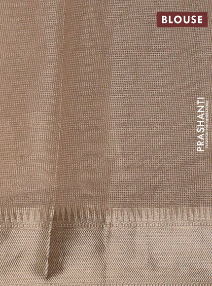 Banarasi silk cotton saree coffee brown and beige with allover small zari checked pattern and zari woven border