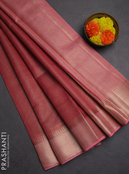 Banarasi silk cotton saree maroon and peach pink with allover small zari checked pattern and zari woven border