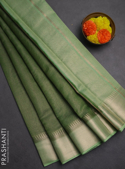 Banarasi silk cotton saree light green and pista green with allover small zari checked pattern and zari woven border