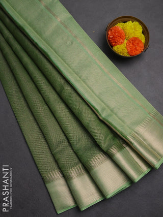 Banarasi silk cotton saree light green and pista green with allover small zari checked pattern and zari woven border
