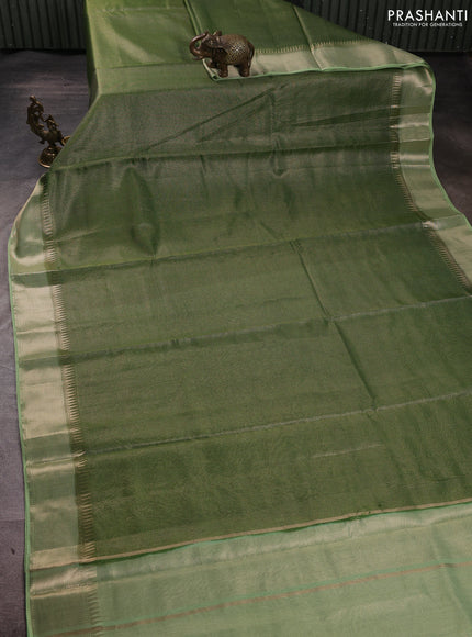 Banarasi silk cotton saree light green and pista green with allover small zari checked pattern and zari woven border