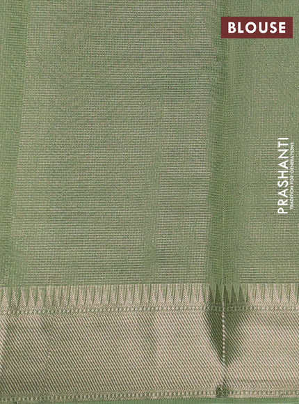 Banarasi silk cotton saree light green and pista green with allover small zari checked pattern and zari woven border
