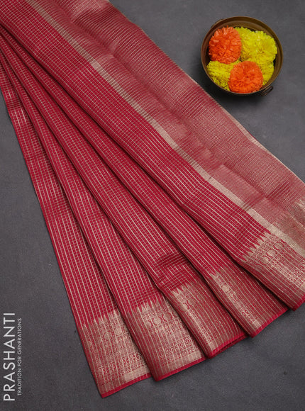 Banarasi silk cotton saree pink with allover small zari checked pattern and zari woven border