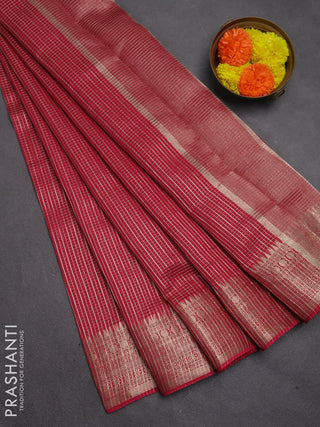 Banarasi silk cotton saree pink with allover small zari checked pattern and zari woven border