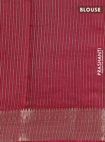 Banarasi silk cotton saree pink with allover small zari checked pattern and zari woven border
