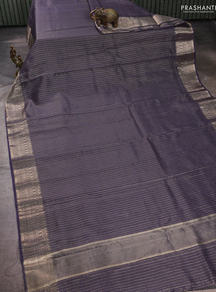 Banarasi silk cotton saree navy blue with allover small zari checked pattern and zari woven border