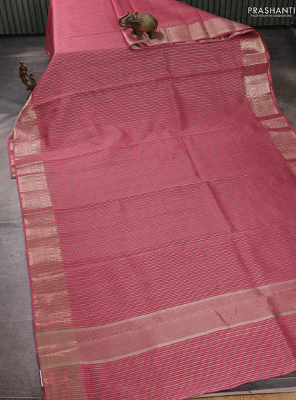 Banarasi silk cotton saree dark peach with allover small zari checked pattern and zari woven border