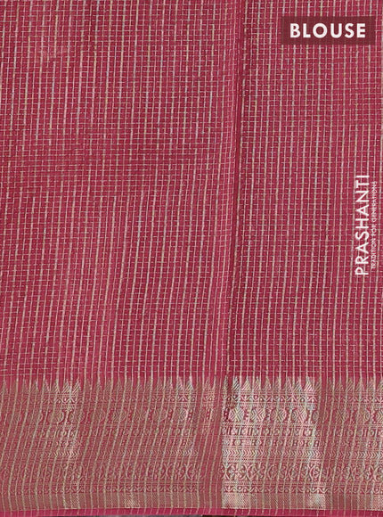 Banarasi silk cotton saree dark peach with allover small zari checked pattern and zari woven border