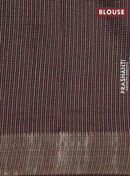 Banarasi silk cotton saree wine shade with allover small zari checked pattern and zari woven border