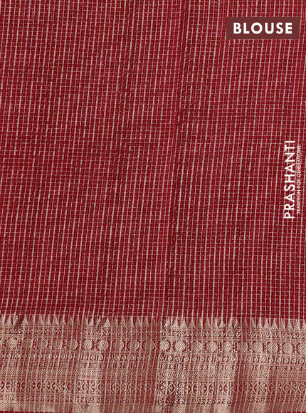 Banarasi silk cotton saree maroon with allover small zari checked pattern and zari woven border