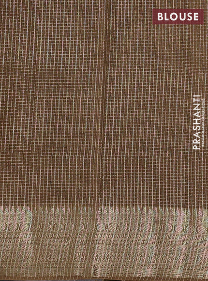 Banarasi silk cotton saree mehendi green with allover small zari checked pattern and zari woven border