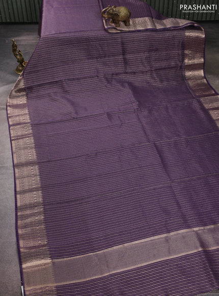 Banarasi silk cotton saree violet with allover small zari checked pattern and zari woven border