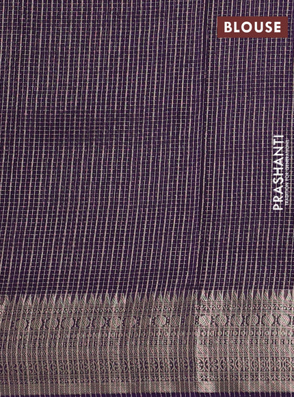 Banarasi silk cotton saree violet with allover small zari checked pattern and zari woven border