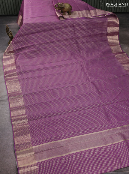 Banarasi silk cotton saree purple with allover small zari checked pattern and zari woven border