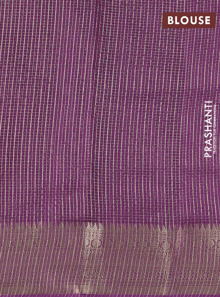 Banarasi silk cotton saree purple with allover small zari checked pattern and zari woven border