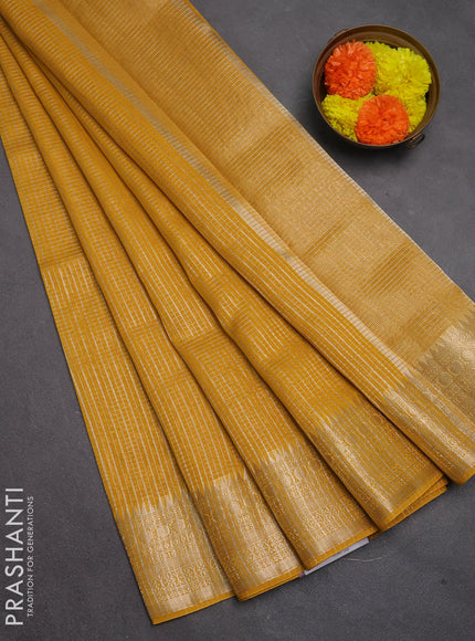 Banarasi silk cotton saree mustard yellow with allover small zari checked pattern and zari woven border