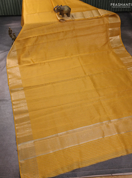 Banarasi silk cotton saree mustard yellow with allover small zari checked pattern and zari woven border
