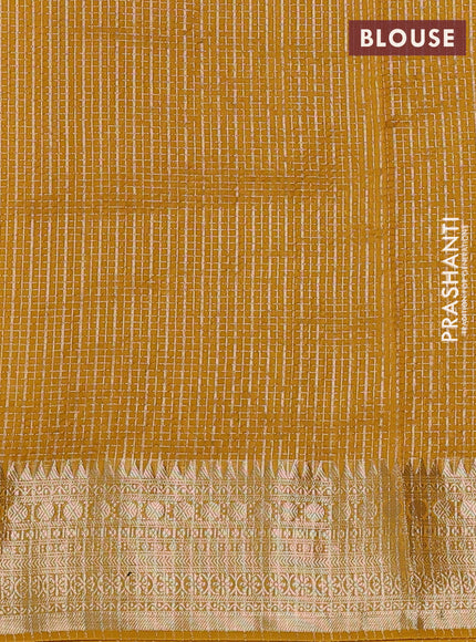 Banarasi silk cotton saree mustard yellow with allover small zari checked pattern and zari woven border