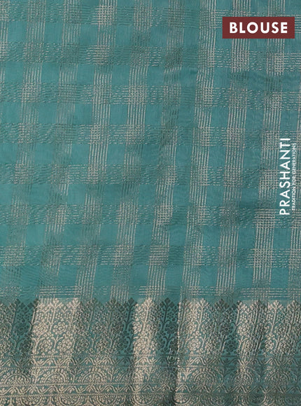 Banarasi silk cotton saree bottle green and pastel green with allover zari checked pattern and zari woven border