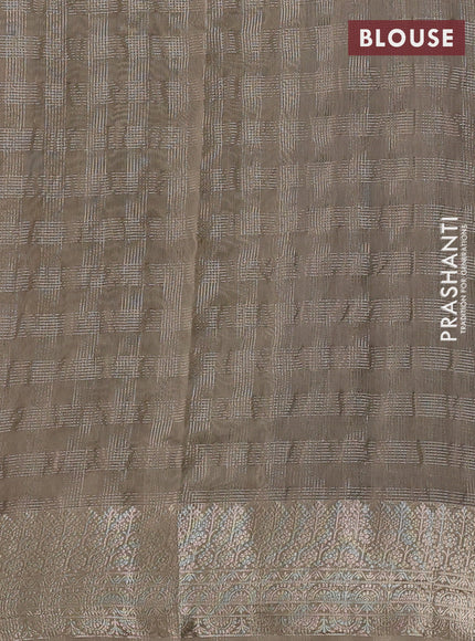 Banarasi silk cotton saree coffee brown and beige with allover zari checked pattern and zari woven border