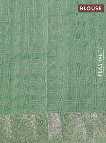 Banarasi silk cotton saree green and pista green with allover zari checked pattern and zari woven border