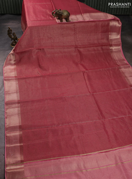 Banarasi silk cotton saree pink and peach pink with allover small zari checked pattern and zari woven border