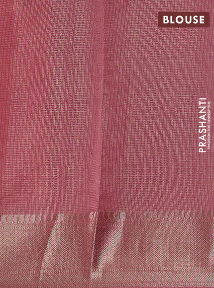 Banarasi silk cotton saree pink and peach pink with allover small zari checked pattern and zari woven border