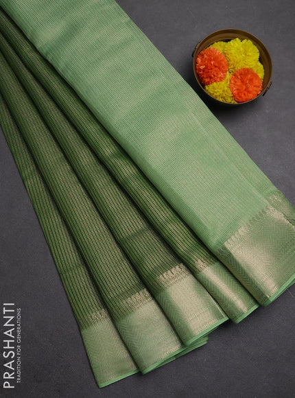 Banarasi silk cotton saree green and pista green with allover small zari checked pattern and zari woven border