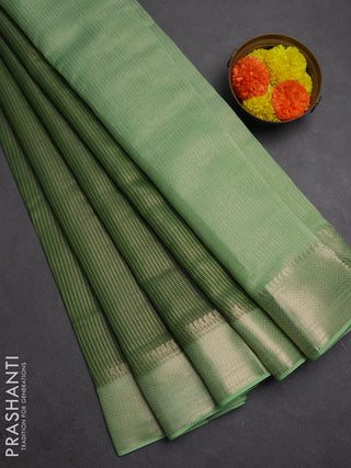 Banarasi silk cotton saree green and pista green with allover small zari checked pattern and zari woven border