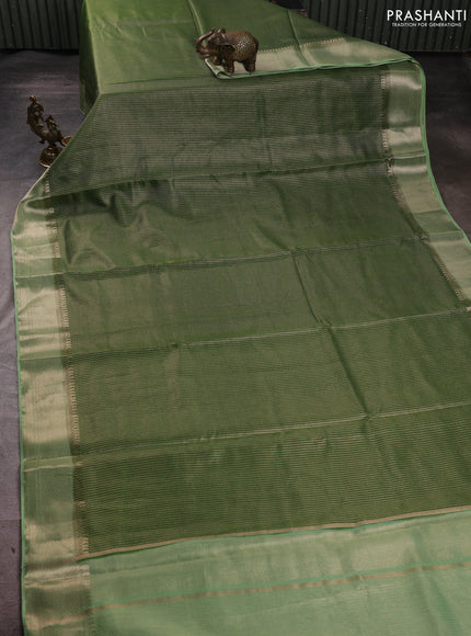 Banarasi silk cotton saree green and pista green with allover small zari checked pattern and zari woven border