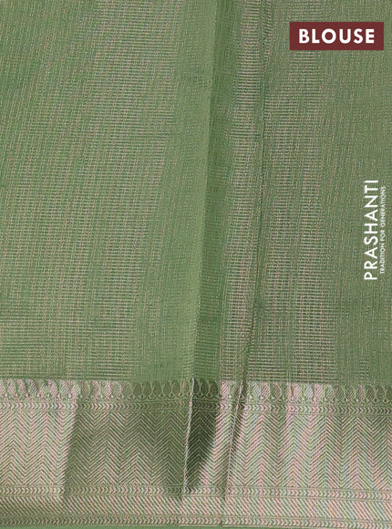 Banarasi silk cotton saree green and pista green with allover small zari checked pattern and zari woven border