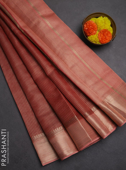Banarasi silk cotton saree maroon and peach shade with allover small zari checked pattern and zari woven border