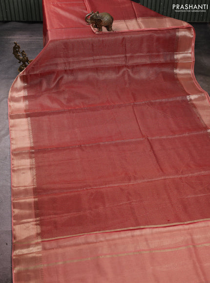 Banarasi silk cotton saree maroon and peach shade with allover small zari checked pattern and zari woven border