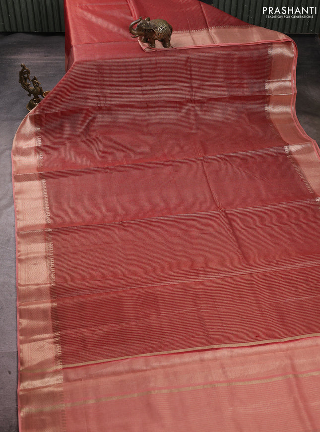 Banarasi silk cotton saree maroon and peach shade with allover small zari checked pattern and zari woven border