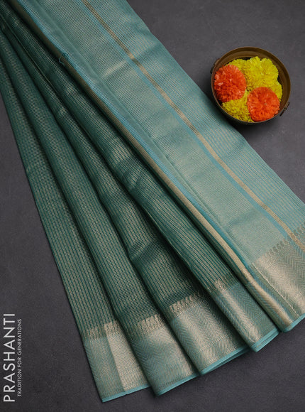 Banarasi silk cotton saree green and blue with allover small zari checked pattern and zari woven border